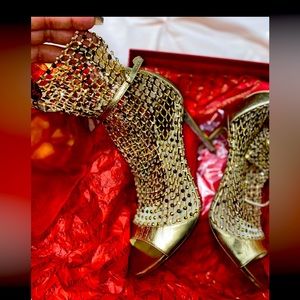 Gold Rene Caovilla shoes! Worn once! Come with box and bag